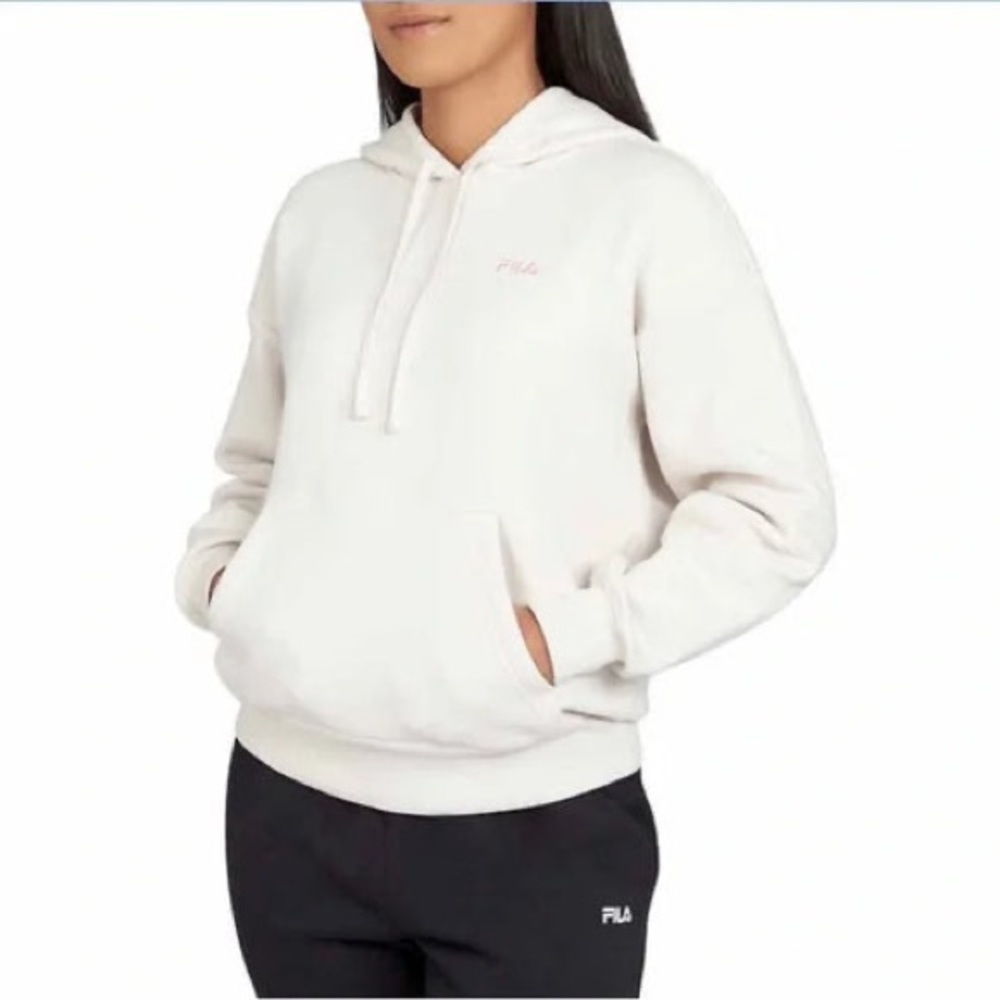 White FILA hoodie with pink logo